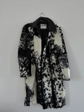 Zara Woman The Item Faux Fur Patchwork Coat in Black & White